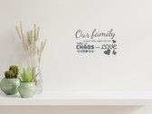 Stickerheld - Muursticker "Our family is just the right mix of chaos and love" Quote - Woonkamer - inspirerend - Engelse Teksten - Mat Donkergrijs - 27.5x43cm