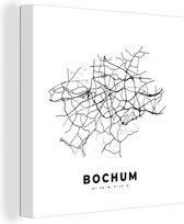 Canvas Schilderij Duitsland – Bochum – Stadskaart – Kaart – Zwart Wit – Plattegrond - 90x90 cm - Wanddecoratie