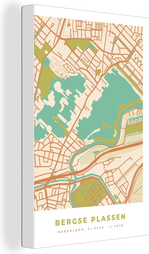 Peinture sur toile Bergse Plassen - Carte - Vintage - Plan d'étage - Plan de la ville - 40x60 cm - Décoration murale