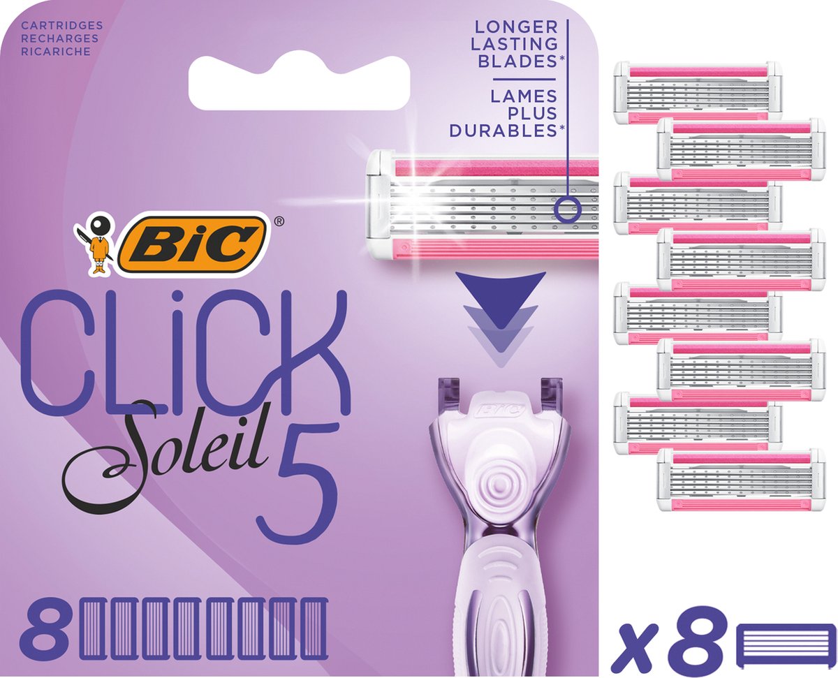 BIC scheermesjes - Click 5 Soleil Scheersysteem navulmesjes voor vrouwen - 5 scheerbladen - 8 scheermesjes zonder houder