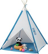 Relaxdays speeltent - Tipi tent - kinderspeeltent - wigwam - Indianen tentje - blauw/wit