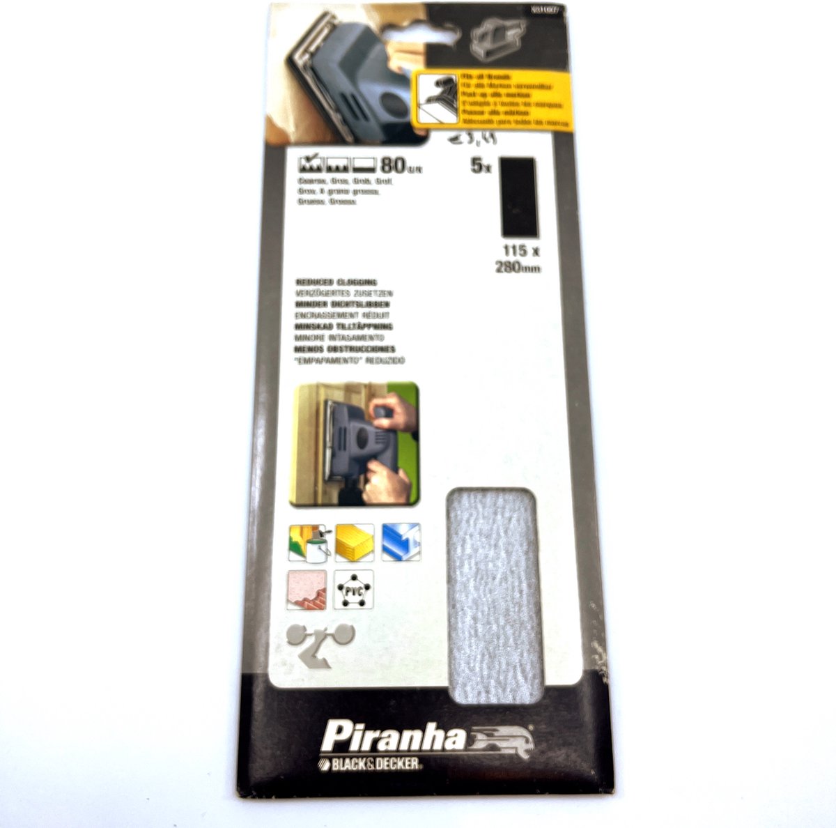 Piranha Schuurstroken voor schuurmachine - 115 x 280 mm- Korrel 80 - Hout, kunststof, metaal - Universeel - 5 stuks
