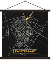 Posterhanger incl. Poster 60x60 cm - Schoolplaat - Swifterbant - Black and Gold - Stadskaart - Plattegrond - Kaart - Textielposter - Zwarte latten - Plattegrond
