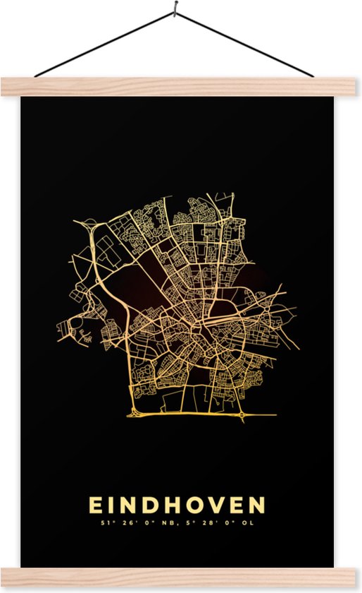 Posterhanger incl. Poster 60x90 cm - Schoolplaat - Plattegrond - Kaart - Stadskaart - Eindhoven - Textielposter - Blanke latten - Plattegrond