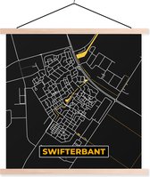 Posterhanger incl. Poster 40x40 cm - Schoolplaat - Swifterbant - Black and Gold - Stadskaart - Plattegrond - Kaart - Textielposter - Blanke latten - Plattegrond