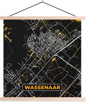 Posterhanger incl. Poster 40x40 cm - Schoolplaat - Wassenaar - Black and Gold - Stadskaart - Plattegrond - Kaart - Textielposter - Blanke latten - Plattegrond