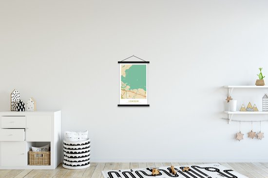 Posterhanger incl. Poster 40x60 cm - Schoolplaat - Plattegrond - IJmeer - Kaart - Stadskaart - Vintage - Textielposter - Zwarte latten - Plattegrond