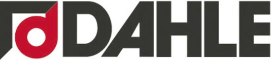 Dahle logo: zwart met rode cirkel.
