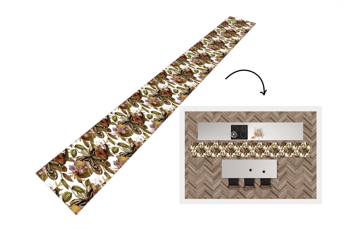 KitchenYeah Keukenloper - Keukenmat - Vlinder - Bloemen - Vintage - Patronen - 480x60 cm - Keuken vloerkleed Multicolor