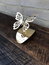 Urn vlinder mini met as buisje onder de voet in 18 karaat verguld goud