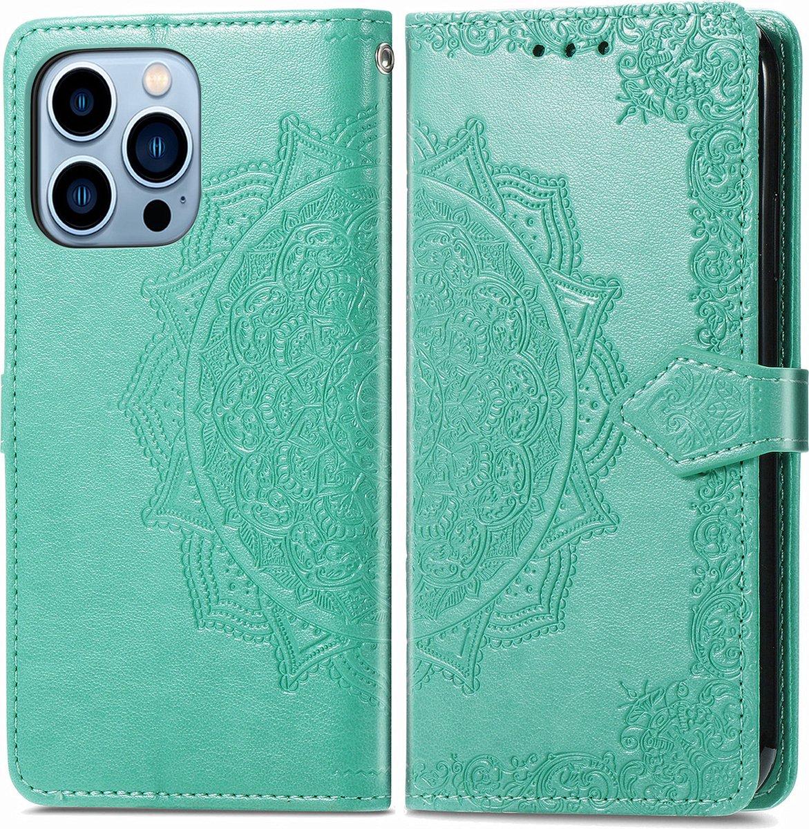 Bookcase geschikt voor Apple iPhone 13 Pro Max - Groen - Bloemen - Portemonnee Hoesje