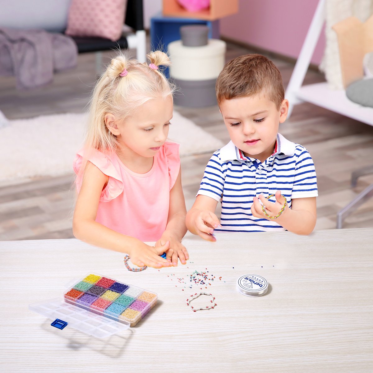 Behave 15000 Glaskralen Set - DIY Sieraden maken - Kralen Set - Rocailles - Rijgdraad - 15 Pastel Kleuren - 2mm — afbeelding 7