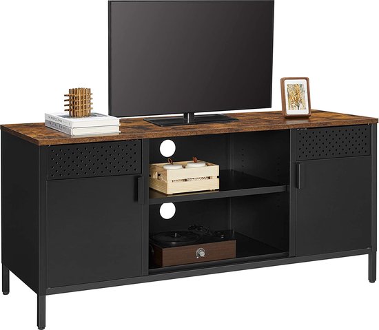 Tv-meubel - RetroDesign - verstelbare planken - geschikt voor 55 inch TV - vintage bruin-zwart