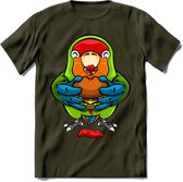 Lekkerbek papegaai T-Shirt Grappig | Dieren vogel agapornis Kleding Kado Heren / Dames | Fastfood Cadeau shirt - Leger Groen - M