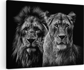 Artaza Canvas Schilderij Leeuw en Leeuwin - Liefde Koppel - Zwart Wit - 120x80 - Groot - Foto Op Canvas - Wanddecoratie Woonkamer