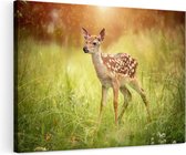 Artaza Canvas Schilderij Baby Hert in het Gras - Bambi - 120x80 - Groot - Foto Op Canvas - Wanddecoratie Woonkamer