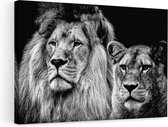 Artaza Canvas Schilderij Leeuw en Leeuwin - Liefde Koppel - Zwart Wit - 90x60 - Foto Op Canvas - Canvas Print - Muurdecoratie