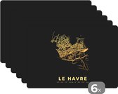 Placemat - Placemats kunststof - Frankrijk – Kaart - Stadskaart – Plattegrond – Le Havre - 45x30 cm - 6 stuks - Hittebestendig - Anti-Slip - Onderlegger - Afneembaar