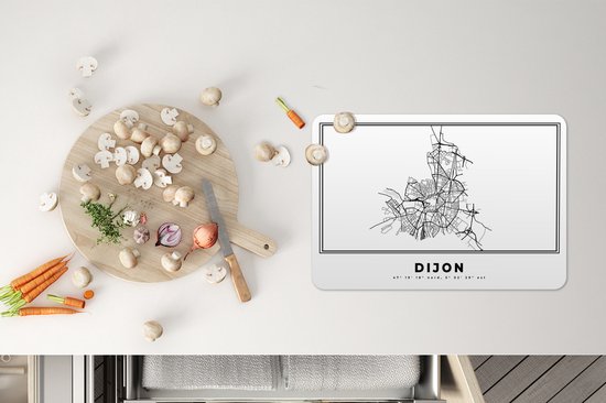 Set de table - Napperons plastique - Dijon - Carte - Wit Zwart - Plan de la ville - Carte - 45x30 cm - 6 pièces - Résistant à la chaleur - Antidérapant - Sous-couche - Amovible