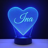 3D LED Lamp - Hart Met Naam - Ina