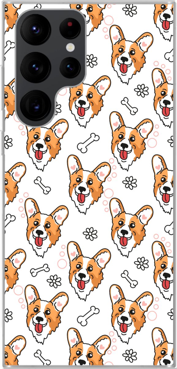 Telefoonhoesje Geschikt voor Samsung Galaxy S22 Ultra hoesje - Patronen - Hond - Corgi - Jongens - Meisjes - Kinderen - Kids - Siliconen Telefoonhoesje Telefoonhoesje