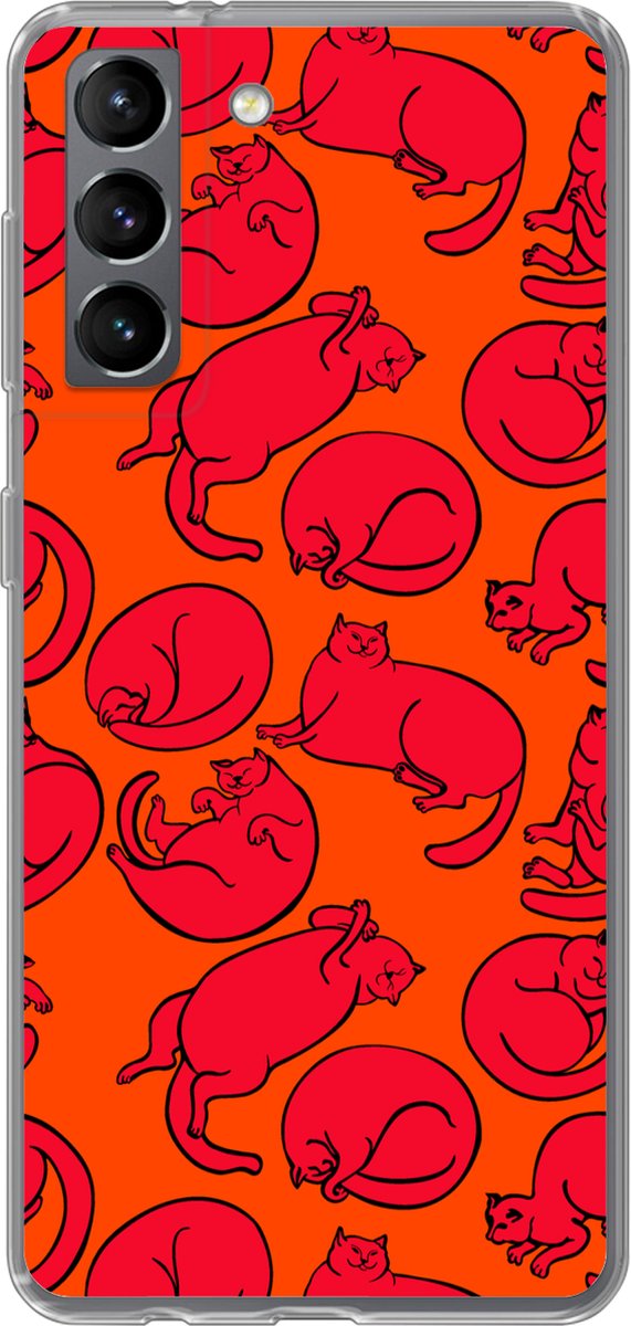 Telefoonhoesje Geschikt voor Samsung Galaxy S21 hoesje - Patronen - Kat - Oranje - Jongens - Meisjes - Kinderen - Kindje - Siliconen Telefoonhoesje Telefoonhoesje