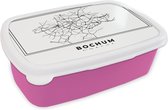 Broodtrommel Roze - Lunchbox - Brooddoos - Duitsland – Bochum – Stadskaart – Kaart – Zwart Wit – Plattegrond - 18x12x6 cm - Kinderen - Meisje