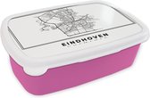 Broodtrommel Roze - Lunchbox - Brooddoos - Stadskaart – Zwart Wit - Kaart – Eindhoven – Nederland – Plattegrond - 18x12x6 cm - Kinderen - Meisje