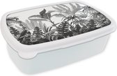Broodtrommel Wit - Lunchbox - Brooddoos - Design - Bladeren - Planten - 18x12x6 cm - Volwassenen