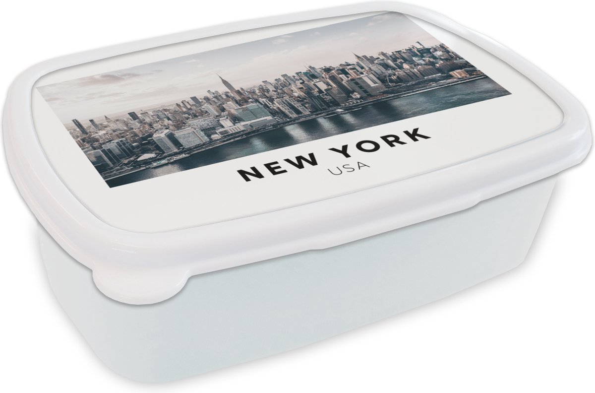 Broodtrommel Wit - Lunchbox - Brooddoos - Amerika - New York - Skyline - 18x12x6 cm - Volwassenen