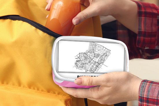Breadbox Pink - Lunchbox - Breadbox - Plan de la ville - Zwart Wit - Carte - Purmerend - Pays- Nederland - Carte - 18x12x6 cm - Enfants - Fille