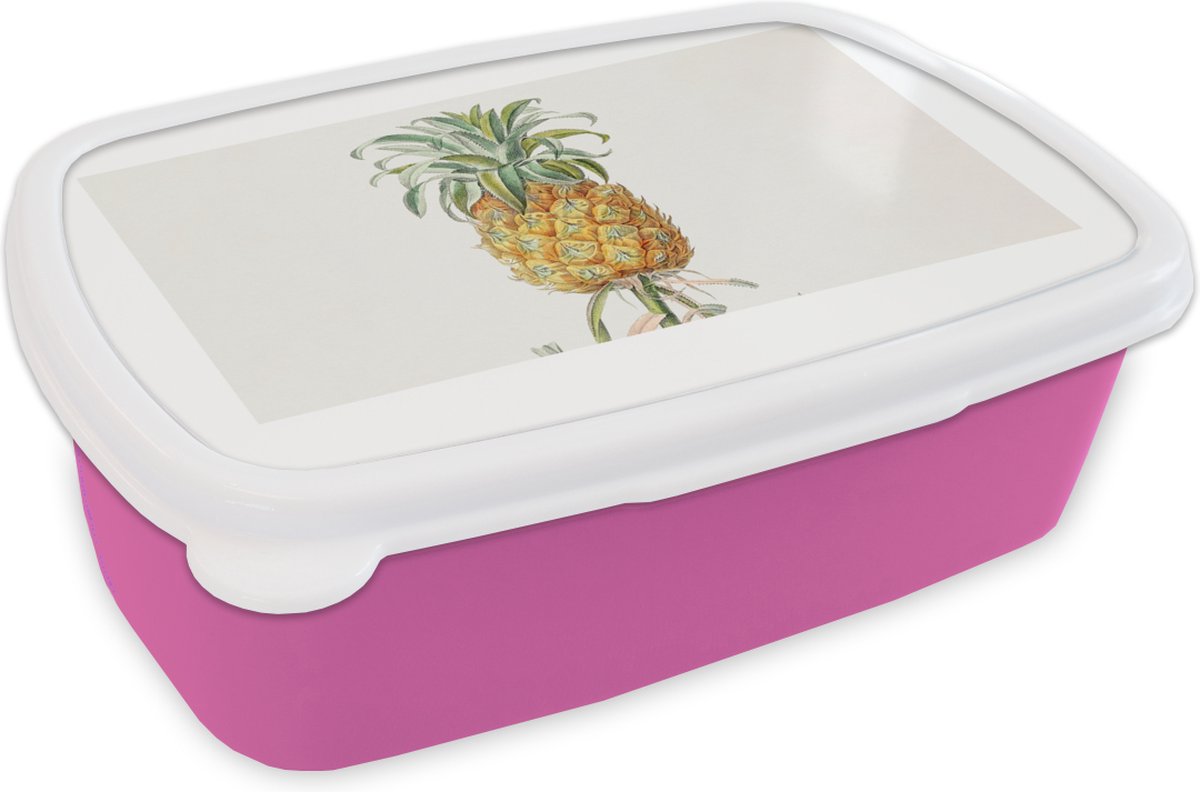 Broodtrommel Roze - Lunchbox - Brooddoos - Ananas - Plant - Eten - 18x12x6 cm - Kinderen - Meisje