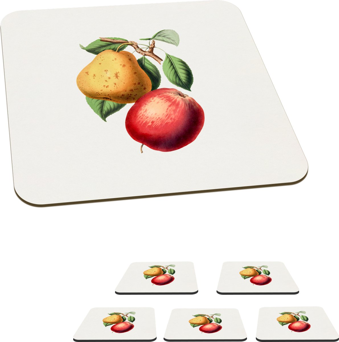 Onderzetters voor glazen - Fruit - Lente - Bladeren - 10x10 cm - Glasonderzetters - 6 stuks