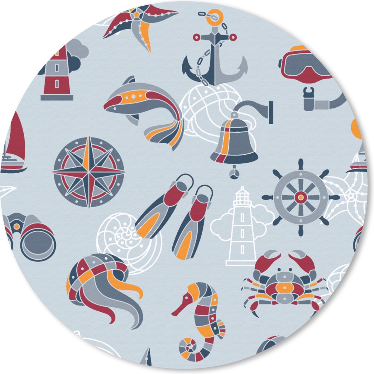 Muismat rond 30x30 cm - Mousepad Zee - Dieren - Patronen - Kinderen - Marine - Ronde muismatten