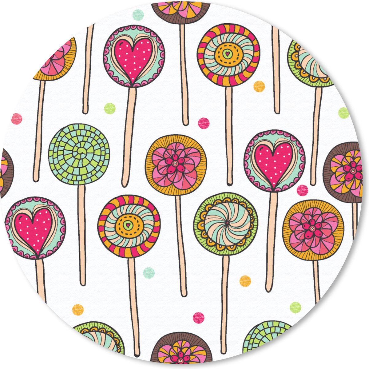 Muismat rond 20x20 cm - Mousepad Patroon - Lolly - Hartjes - Snoep - Ronde muismatten