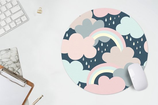 Muismat rond 40x40 cm - Mousepad Regenboog - Wolk - Regen - Kinderen - Patronen - Ronde muismatten