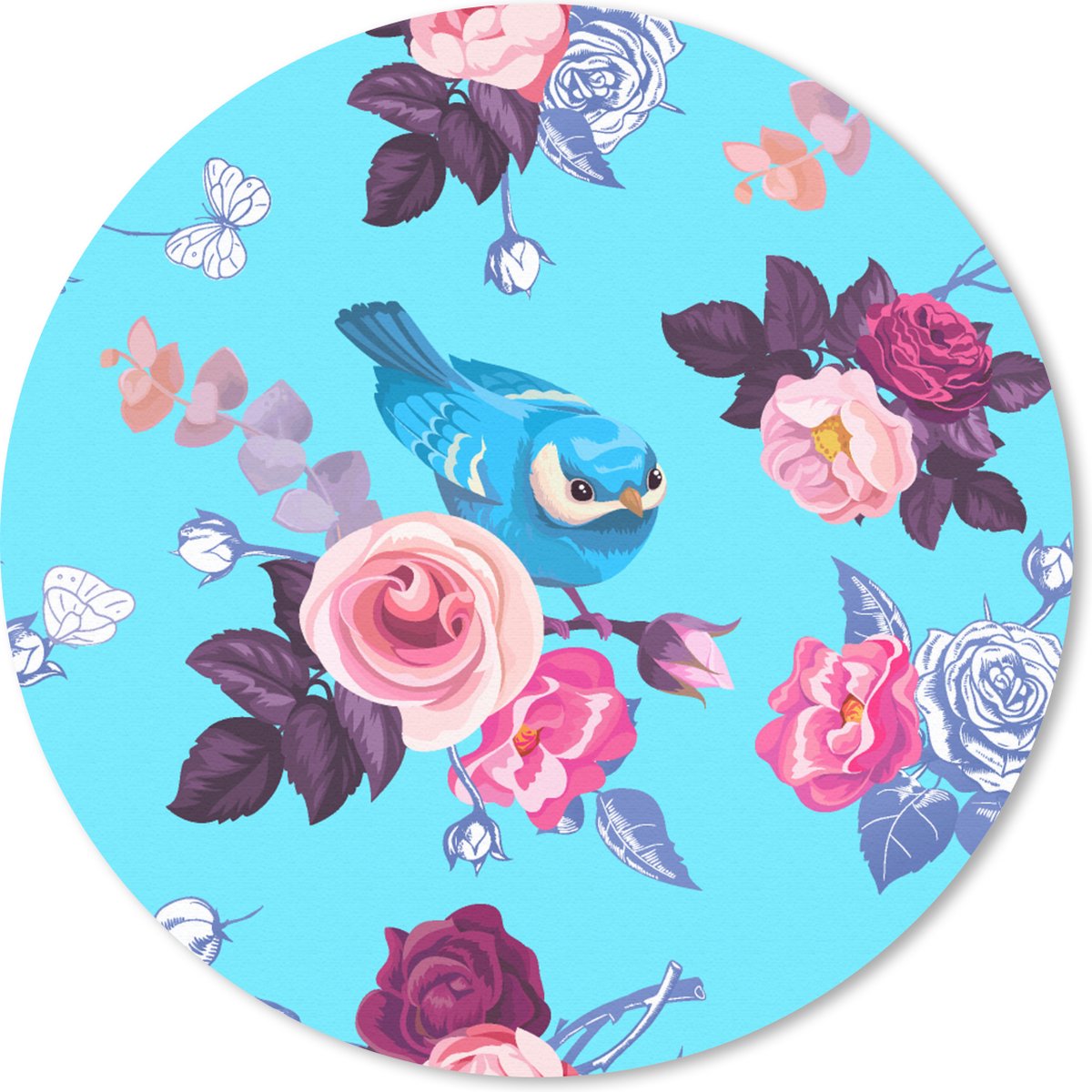 Muismat rond 30x30 cm - Mousepad Vogel - Bloemen - Patronen - Ronde muismatten