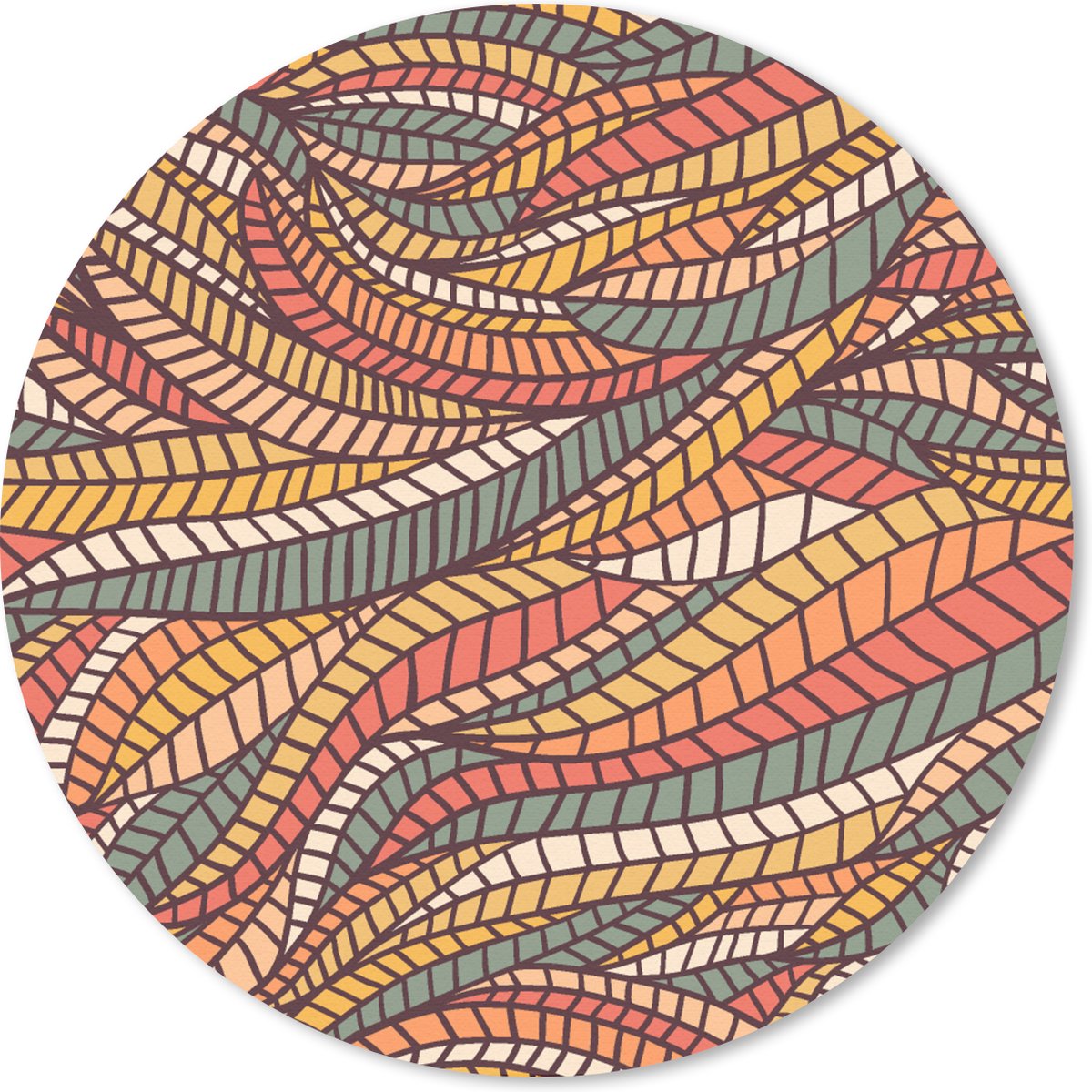 Muismat rond 40x40 cm - Mousepad Bladeren - Patronen - Mozaïek - Ronde muismatten