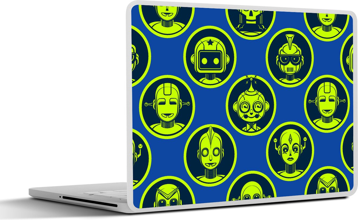 Laptop sticker - 14 inch - Patronen - Robot - Geel - Blauw - Jongens - Kinderen - Kids - Jongetje - 32x5x23x5cm - Laptopstickers - Laptop skin - Cover