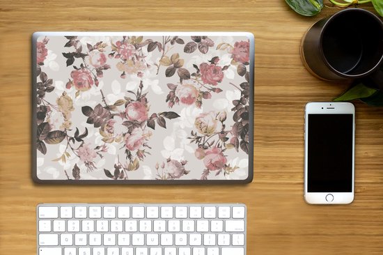 Sticker pour ordinateur portable - 12,3 pouces - Motif - Bloem - Rose - 30x22cm - Autocollants pour ordinateur portable - Skin pour ordinateur portable - Housse