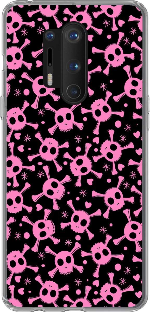 Telefoonhoesje Geschikt voor OnePlus 8 Pro hoesje - Meisje - Piraten - Roze - Patronen - Girl - Kind - Kinderen - Siliconen Telefoonhoesje Telefoonhoesje
