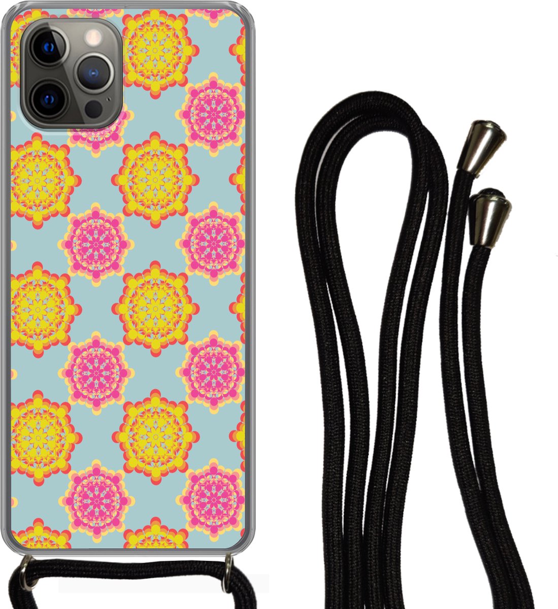 Telefoonhoesje Geschikt voor iPhone 13 Pro - Flower Power - Design - Hippie - Siliconen - Crossbody - Backcover met Koord - Telefoonhoesje met koord - Hoesje met touw Telefoonhoesje