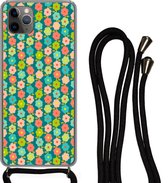 Hoesje met koord Geschikt voor iPhone 11 Pro Max - Patroon - Bloemen - Retro - Jaren 70 - Siliconen - Crossbody - Backcover met Koord - Telefoonhoesje met koord - Hoesje met touw