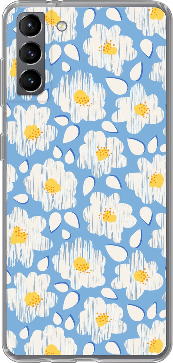 Telefoonhoesje Geschikt voor Samsung Galaxy S21 Plus hoesje - Meiden - Bloemen - Blauw - Patronen - Girl - Kids - Kinderen - Kind - Siliconen Telefoonhoesje Telefoonhoesje