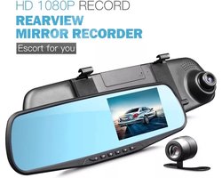 TechU™ Dashcam Voor en Achter Camera – M31 Zwart – Dashboardcamera – 4.3” Scherm & 12.2” Spiegel – G-sensor – Bewegingssensor – Loop recording – Nachtvisie – 130° Wijdhoeklens – Incl. Achteruitrijcamera - voor auto