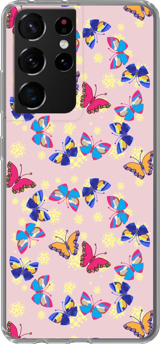 Telefoonhoesje Geschikt voor Samsung Galaxy S21 Ultra hoesje - Meisje - Vlinder - Insecten - Patronen - Girl - Kids - Kinderen - Siliconen Telefoonhoesje Telefoonhoesje