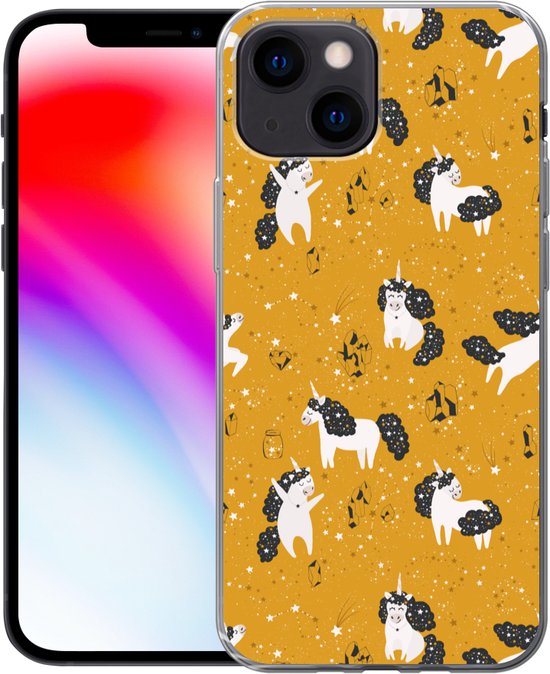 Coque iPhone 13 mini - Filles - Unicorn - Etoiles - Motifs - Fille - Kids - Enfants - Enfant - Coque de téléphone en Siliconen