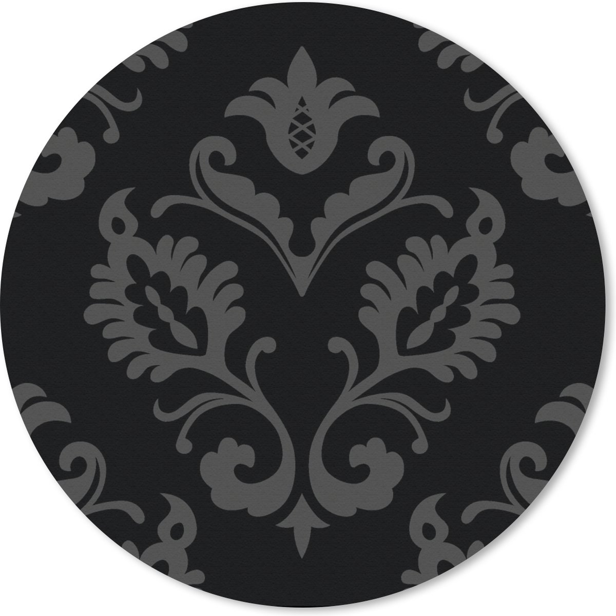Muismat rond 20x20 cm - Mousepad Barok - Zwart - Patroon - Ronde muismatten