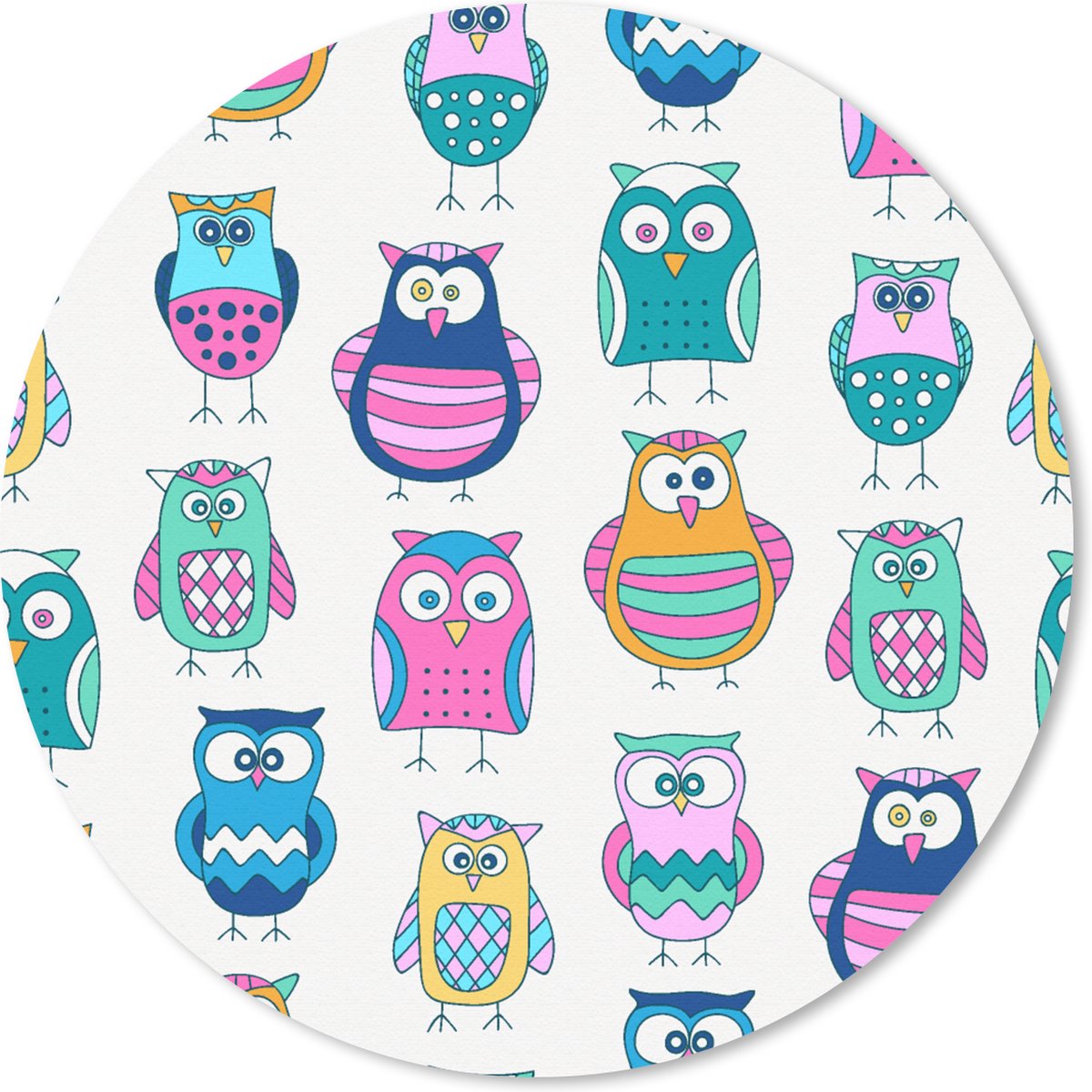 Muismat rond 20x20 cm - Mousepad Regenboog - Uil - Cartoon - Ronde muismatten