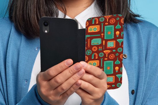 Étui pour iPhone XR Bookcase - Motif - Rétro - Outils - Avec compartiments - Étui portefeuille avec fermeture magnétique